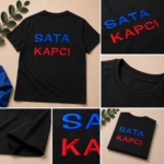 3D бродирана тениска SATA KAPCI върху черна тениска