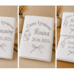 „Персонализирана хавлия за кръщене със сребриста машинна бродерия“