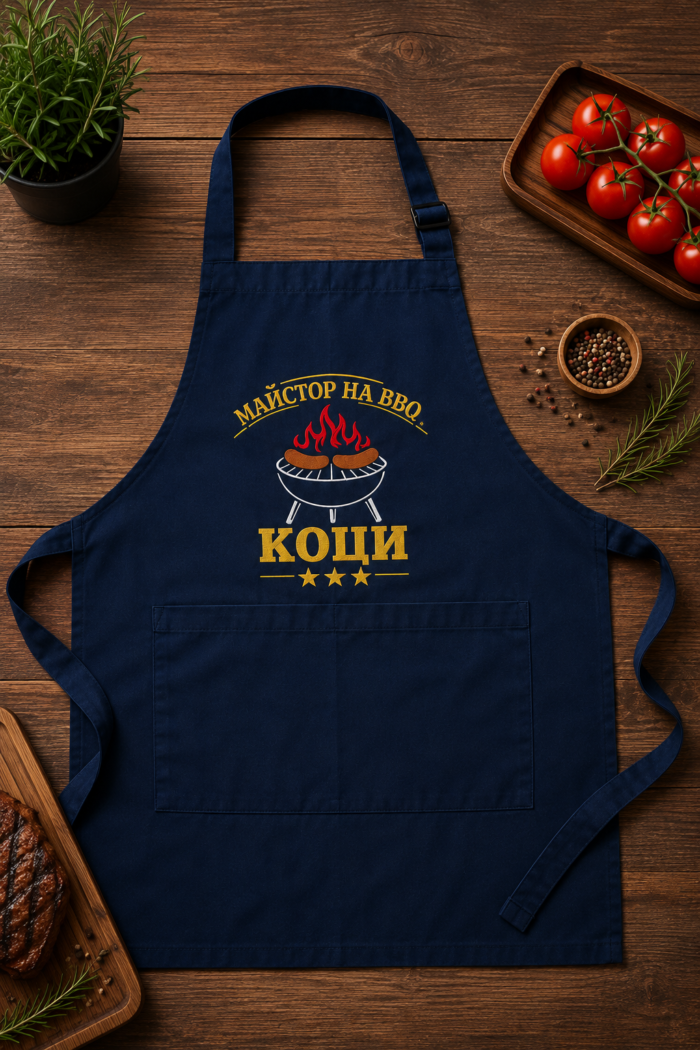 Бродирана престилка Майстор на BBQ с грил и персонализирано име
