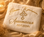 Комплект хавлии за кръщене с персонална бродерия на име, дата и кръст